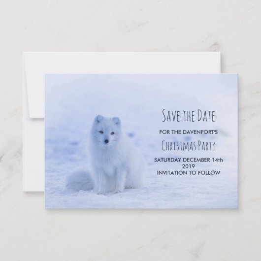 Cute Arctic Fox op Sneeuwfeest Save The Date (Voorkant)