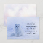 Cute Arctic Fox op Sneeuwfeest Save The Date (Voorkant / Achterkant)
