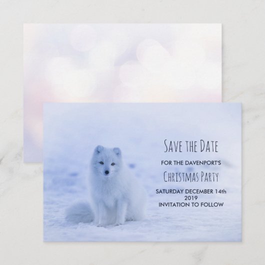 Cute Arctic Fox op Sneeuwfeest Save The Date (Voorkant / Achterkant)