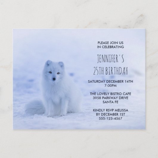 Cute Arctic Fox op Snow Birthday Party Briefkaart (Voorkant)