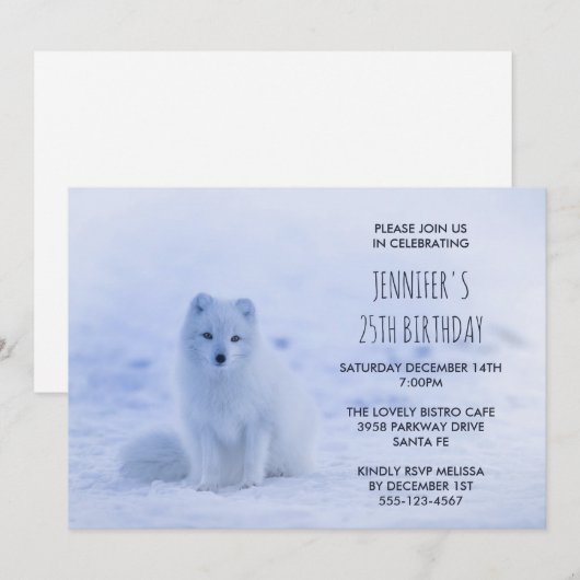 Cute Arctic Fox op Snow Birthday Party Kaart (Voorkant / Achterkant)