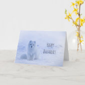 Cute Arctic Fox op Snow Happy Birthday Kaart (Gele Bloem)