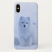 Cute Arctic Fox op Snowy Winter Background