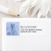 Cute Arctic Fox op Snowy Winter Background Etiket (Insitu)