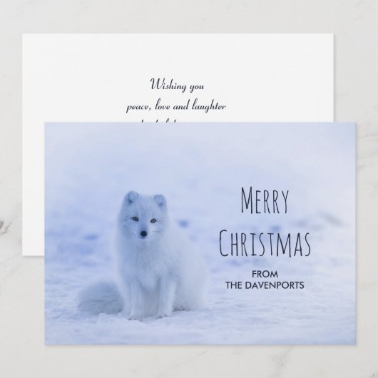 Cute Arctic Fox op Snowy Winter Background Feestdagenkaart (Voorkant / Achterkant)