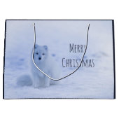 Cute Arctic Fox op Snowy Winter Background Groot Cadeauzakje (Voorkant)