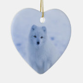 Cute Arctic Fox op Snowy Winter Background Keramisch Ornament (Rechts)
