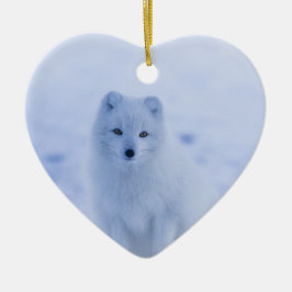 Cute Arctic Fox op Snowy Winter Background Keramisch Ornament