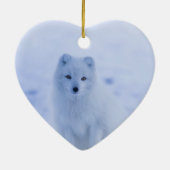 Cute Arctic Fox op Snowy Winter Background Keramisch Ornament (Achterkant)