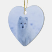 Cute Arctic Fox op Snowy Winter Background Keramisch Ornament (Links)