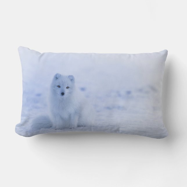 Cute Arctic Fox op Snowy Winter Background Kussen (Voorkant)