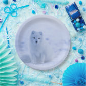 Cute Arctic Fox op Snowy Winter Background Papieren Bordje (Feest)