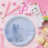 Cute Arctic Fox op Snowy Winter Background Papieren Bordje (Feest)
