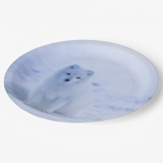 Cute Arctic Fox op Snowy Winter Background Papieren Bordje (Gekanteld)