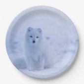 Cute Arctic Fox op Snowy Winter Background Papieren Bordje (Voorkant)