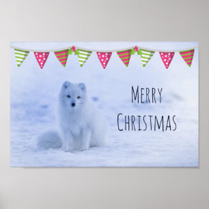 Cute Arctic Fox op Snowy Winter Background Poster