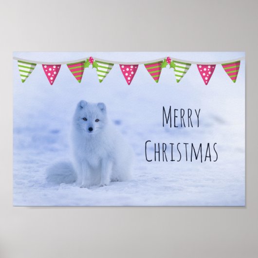Cute Arctic Fox op Snowy Winter Background Poster (Voorkant)