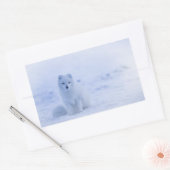 Cute Arctic Fox op Snowy Winter Background Rechthoekige Sticker (Envelop)