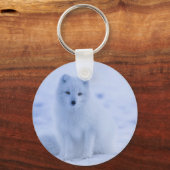 Cute Arctic Fox op Snowy Winter Background Sleutelhanger (Voorkant)