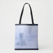 Cute Arctic Fox op Snowy Winter Background Tote Bag (Voorkant)
