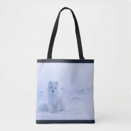 Cute Arctic Fox op Snowy Winter Background Tote Bag