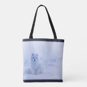 Cute Arctic Fox op Snowy Winter Background Tote Bag (Achterkant)