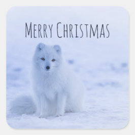 Cute Arctic Fox op Snowy Winter Background Vierkante Sticker