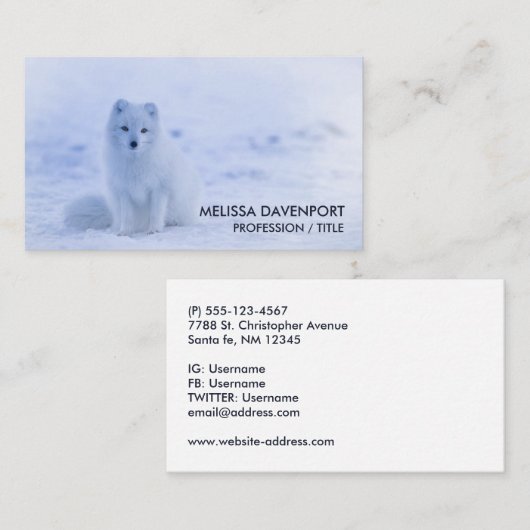 Cute Arctic Fox op Snowy Winter Background Visitekaartje (Voorkant / Achterkant)