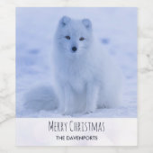 Cute Arctic Fox op Snowy Winter Background Wijn Etiket (Enkel label)