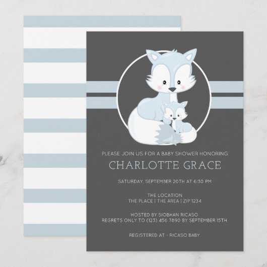 Cute Arctic Fox Personalized Baby shower Kaart (Voorkant / Achterkant)
