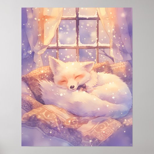Cute Arctic Fox Sleeping Nursery Wall Art Print (Voorkant)