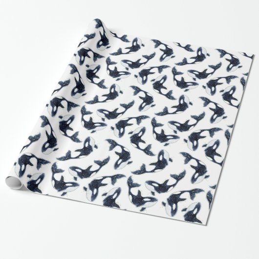 Cute Arctic Orca Pattern White Cadeaupapier (Uitgerold)