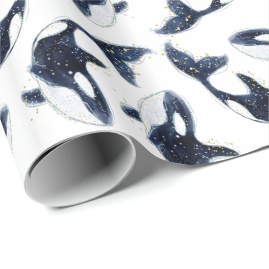 Cute Arctic Orca Pattern White Cadeaupapier (Rol Hoek)