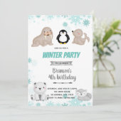 Cute arctic verjaardagsuitnodiging feestdagenkaart (Staand voorkant)