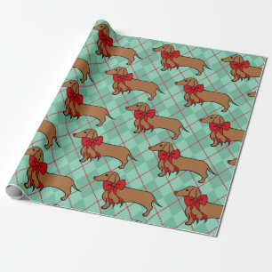 Cute Argyle Kerstmis Dachshund Hond Inpakpapier