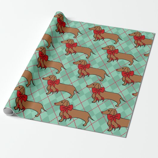 Cute Argyle Kerstmis Dachshund Hond Inpakpapier (Uitgerold)