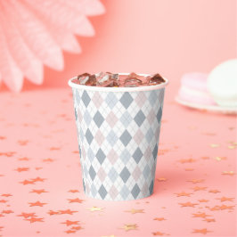 Cute Argyle Pink, Grey en White Paper Cups Papieren Bekers