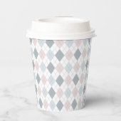 Cute Argyle Pink, Grey en White Paper Cups Papieren Bekers (Achterkant)
