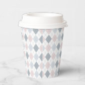 Cute Argyle Pink, Grey en White Paper Cups Papieren Bekers (Rechts)