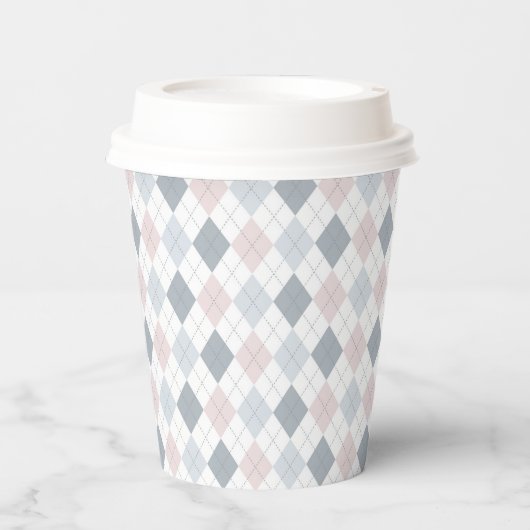 Cute Argyle Pink, Grey en White Paper Cups Papieren Bekers (Voorkant)