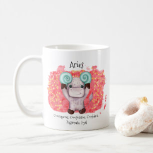 Cute Aries Ram Waterverf Bull Zodiac Monogram Koffiemok