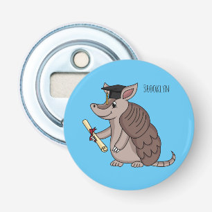 Cute armadillo met cartoon met degressieve dop button flesopener