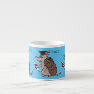 Cute armadillo met cartoon met degressieve dop espresso kop