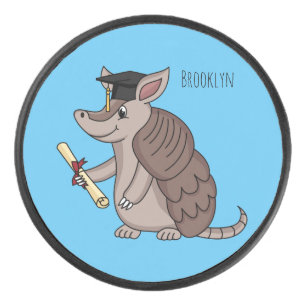 Cute armadillo met cartoon met degressieve dop hockey puck