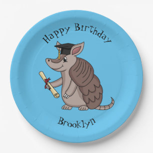 Cute armadillo met cartoon met degressieve dop papieren bordje