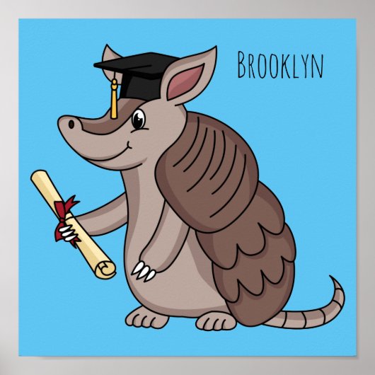 Cute armadillo met cartoon met degressieve dop poster (Voorkant)