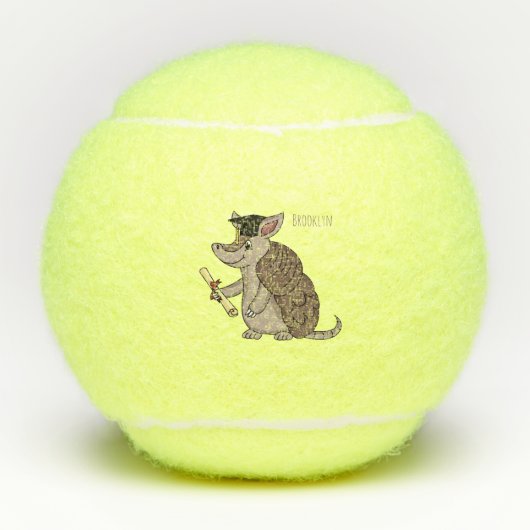 Cute armadillo met cartoon met degressieve dop tennisballen (Voorkant)
