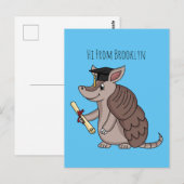 Cute armadillo with graduation cap cartoon briefkaart (Voorkant / Achterkant)