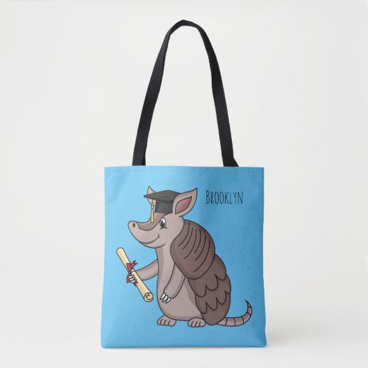Cute armadillo with graduation cap cartoon tote bag (Voorkant)