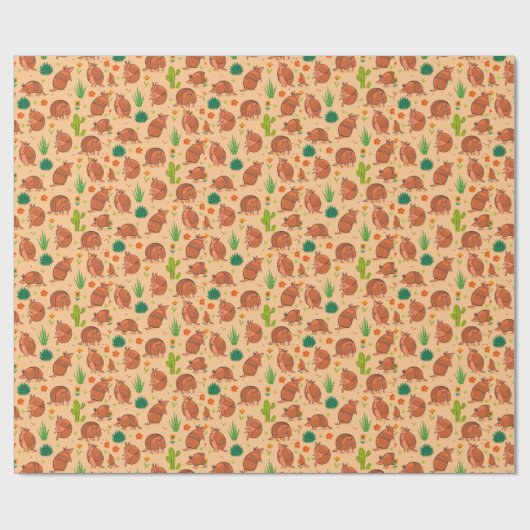 Cute Armadillos Desert Cactus Pattern Cadeaupapier (Vlak)